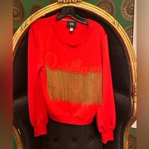 Roberto Cavalli Red Top with Animal Print Trim